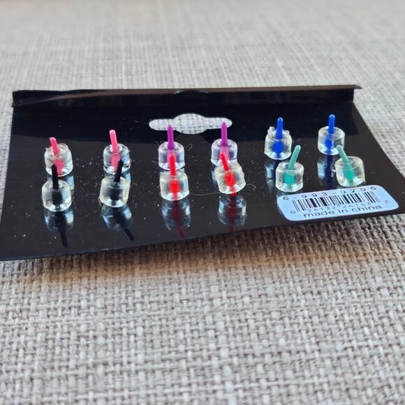 Wash N Wear Earrings Multi Color Plastic Stud Earrings Fashion Jewelry Set of 6 - Picture 2 of 11